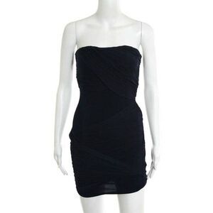 ALICE & OLIVIA Dark Blue Strapless Ruched Gathered Pencil Dress Sz 2